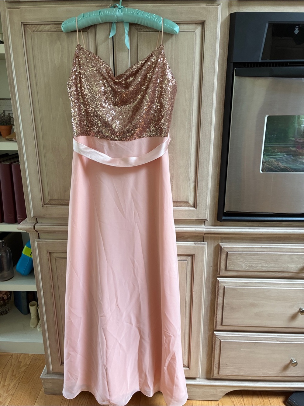Christina Wu Rose Gold Sequin Bodice Pink Evening Gown